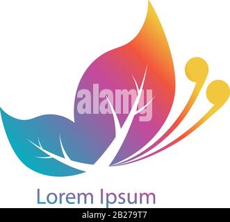 Abstract Flying Rainbow Leaf Butterfly logo design template. Colorful Animal Logo Concept Isolated on white background. Gradation color. Stock Vector