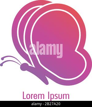 Abstract Flying Butterfly with rounded wings. Logo design template. Colorful Animal Logo Concept Isolated on White background. Magenta Violet Gradient Stock Vector