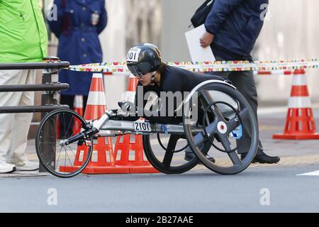 Tokyo, Japan. 1st Mar, 2020. Yurika Yasukawa of Japan races during the Tokyo Marathon 2020. This year, only elite runners and elite wheelchair athletes took part in the annual event because of the new coronavirus (COVID-19) spread in Japan. Credit: Rodrigo Reyes Marin/ZUMA Wire/Alamy Live News Stock Photo