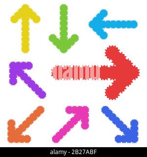 A set of unusual arrows of bright color. Simple flat vector illustration isolated on white background. Stock Vector