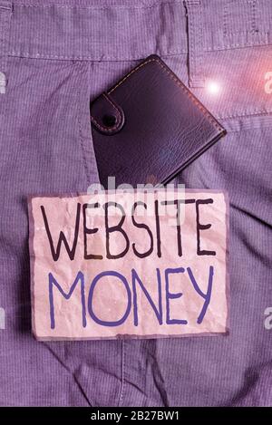 Handwriting text writing Website Money. Conceptual photo Refers to the website we want to promote Where money is earned Small little wallet inside man Stock Photo