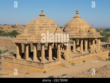 Jaisalmer, Rajasthan, India- Feb 17,2020. A View Of Royal Cenotaphs In Bada Bagh Stock Photo