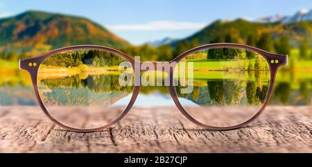 View through eyeglasses to nature Stock Photo