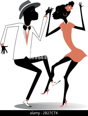 Romantic dancing young African couple isolated illustration Stock Vector
