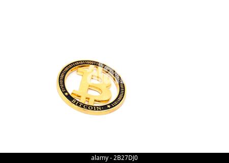gold bitcoin physical isolated on white background Stock Photo