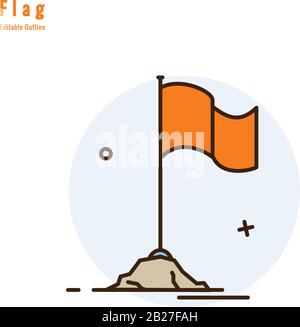 Orange Flag, Flag icon, Bhagwa (saffron) color Symbolize religious culture and spirituality, Thin line editable stroke Stock Vector