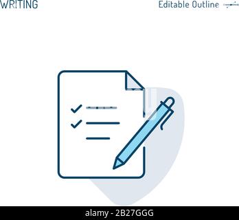Notepad icon, Writing, File icon, Pen and Paper, Signing business document, Checklist, Corporate Business office files, Editable stroke Stock Vector