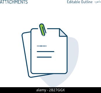 Attachments icon, paper clip, notes, document icon, notepad, clipboard, Corporate Business office files, Editable stroke Stock Vector