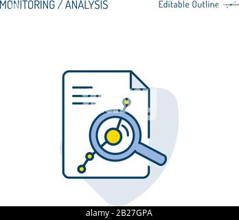 Document search icon, Investigate and analyze contract details, Magnifying Glass, Corporate Business office files, Editable stroke Stock Vector