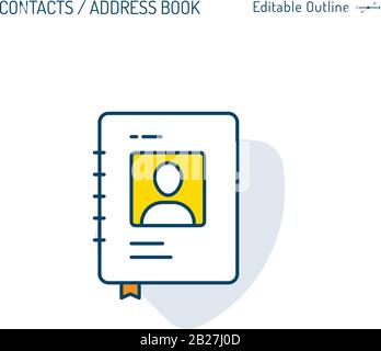 Contacts, Directory icon, Business links, Name tag, Social connections, address book, Communication, Business contacts, Document file, Editable stroke Stock Vector