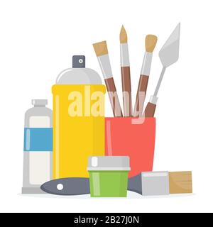https://l450v.alamy.com/450v/2b27j0n/painting-tools-composition-various-art-supplies-drawing-creative-materials-illustration-for-workshops-designs-2b27j0n.jpg