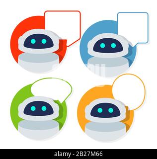 Chat robot and speak bubble.Vector flat cartoon icon illustration Stock Vector