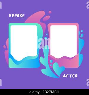 Colorful template before and after surrounded by water splash flat vector illustration Stock Vector