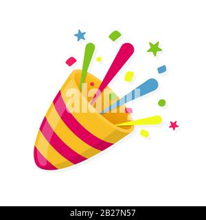 Celebrate party poppers with confetti, for festive congratulations and evening parties. Vector illustration Stock Vector