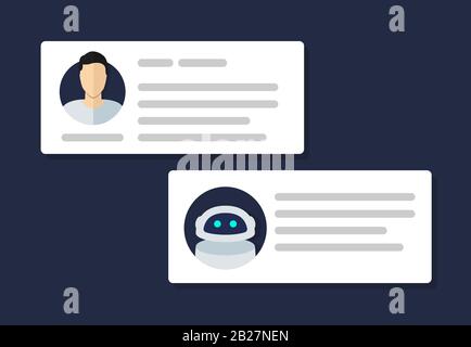Chat bot chatting with man person flat icon. Vector illustration Stock Vector