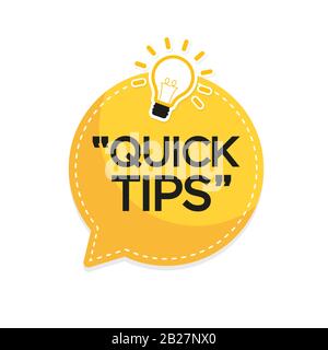 Quick Tips banner with light bulb. Vector background. Stock Vector