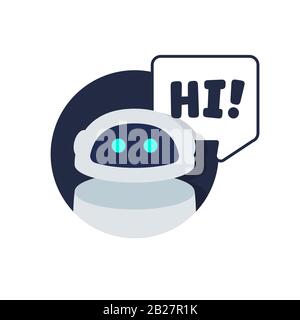 Chat robot say hi.Vector flat cartoon icon illustration and speak bubble Stock Vector