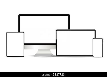 Realistic set of Monitor, laptop, tablet and smartphone Stock Vector