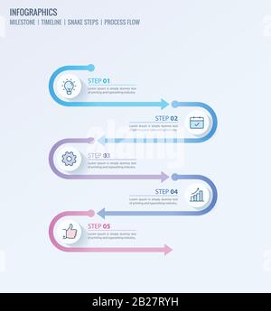 Milestone Infographics, Timeline Infographics, Process flow infographic, Snake steps template for business presentations Stock Vector