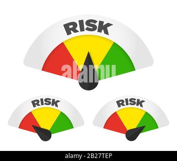Risk concept on speedometer. Vector flat icon Stock Vector