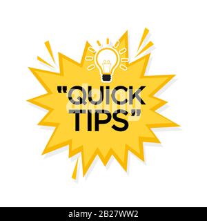 Quick Tips banner with light bulb. Vector background. Stock Vector