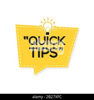 Quick Tips banner with light bulb. Vector background. Stock Vector