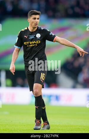 London, UK. 01st Mar, 2020. Rodrigo of Manchester City during the EFL Carabao Cup Final match between Aston Villa and Manchester City at Wembley Stadium, London, England on 1 March 2020. Photo by Salvio Calabrese. Editorial use only, license required for commercial use. No use in betting, games or a single club/league/player publications. Credit: UK Sports Pics Ltd/Alamy Live News Stock Photo