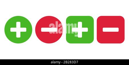 Plus and minus icon set. Vector illustration Stock Vector