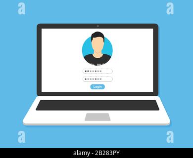 Laptop with login form page on screen. Vector illustration Stock Vector