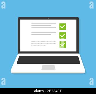 Laptop with checkbox screen. Flat icon vector Stock Vector