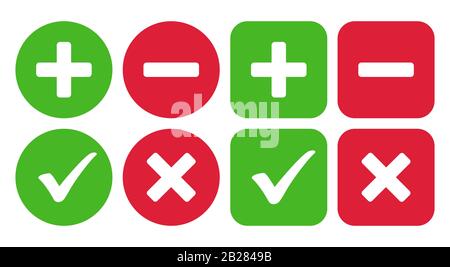 Checkmark icon and plus and minus icon. Vector illustration Stock Vector
