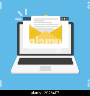 Laptop with envelope and document on screen. E-mail, email icon Stock Vector