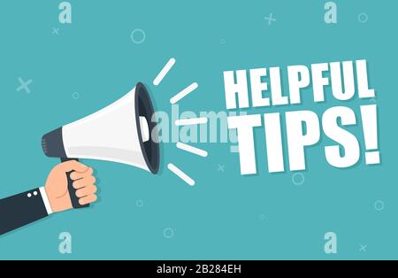 Hand holding megaphone - Helpful tips Stock Vector