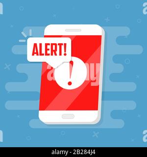 Alert notification on the smartphone screen. Flat vector Stock Vector