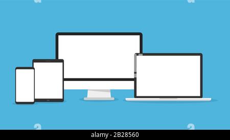 Computer, laptop, tablet and smartphone set. Vector illustration icon Stock Vector