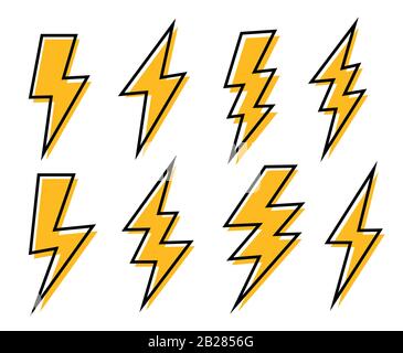 Set lightning bolt or thunder icons set. Vector illustration set Stock Vector