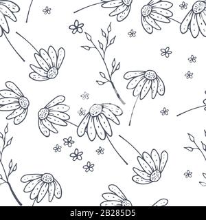 Hand Drawn Seamless Background With Floral Ornaments, Stylized Flowers, Dots, Plants. Vector Abstract Floral Textures. Stock Vector