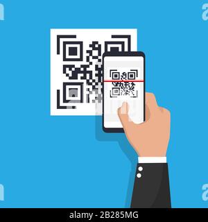 Scan QR code flat icon with phone. Barcode. Vector illustration. Stock Vector