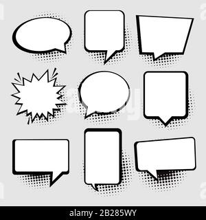 Speech or thought bubbles. Retro empty comic speech bubbles set 9 in 1. Vector icon Stock Vector