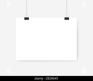 White poster hanging. Mock up empty paper blank Stock Vector
