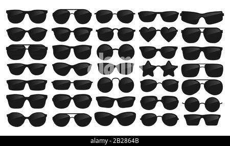 Many types of glasses. Fashion collection set glasses isolated. Vector illustration. Glasses icons frames silhouettes. Stock Vector