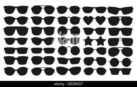 Many types of glasses. Fashion collection set glasses isolated. Vector illustration. Glasses icons frames silhouettes. Stock Vector