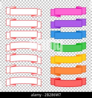 A set of color and monochrome banner ribbons. With space for text. A simple flat vector illustration isolated on a transparent background. Stock Vector