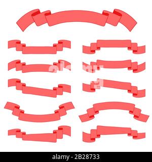 Set of colored ribbon banners. With space for text. Simple flat vector illustration isolated on white background. Suitable for infographics, design, a Stock Vector