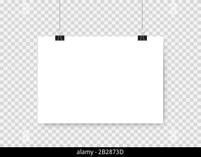White poster hanging. Mock up empty paper blank Stock Vector