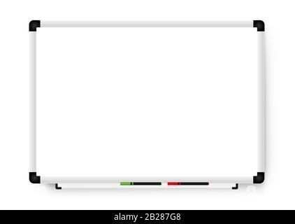 Empty white marker board on white background. Realistic office Whiteboard. Vector illustration Stock Vector