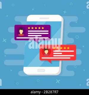 Review rating flat. Speeches on mobile phone icon vector illustration. Feedback Stock Vector