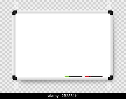 Empty white marker board on transparent background. Realistic office Whiteboard. Vector illustration Stock Vector