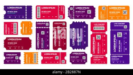 Ticket templates mockup, concert and movie ticket. Vector illustration on background Stock Vector