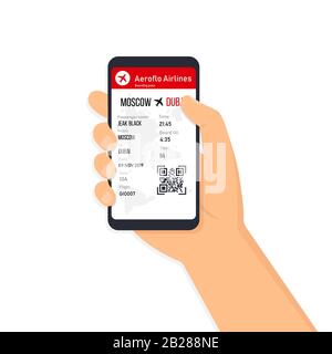Tickets for the plane on a smartphone vector flat illustration Stock Vector